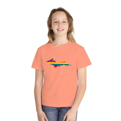 Michigan Upper Peninsula T-Shirt (w/ UP Pride Flag Outline) | Youth Garment-Dyed