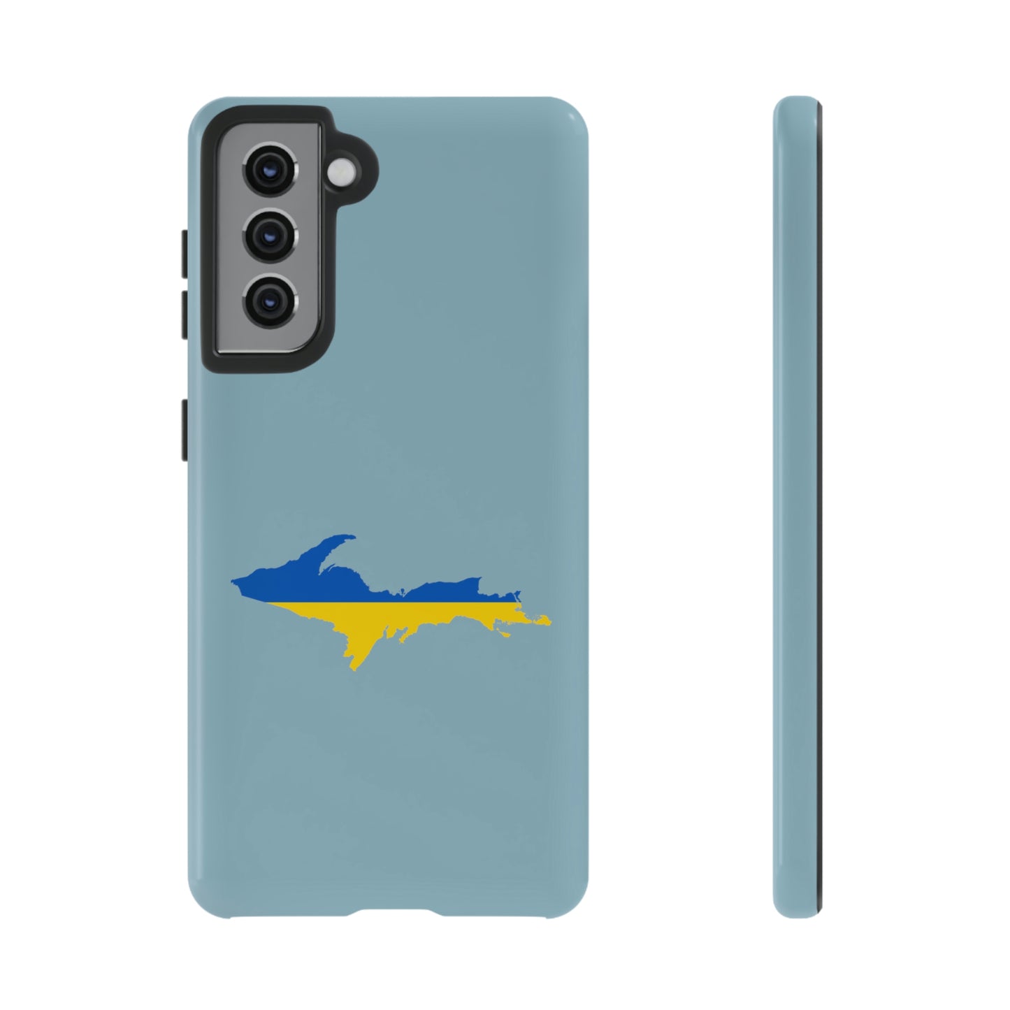 Michigan Upper Peninsula Tough Phone Case (Opal Blue w/ UP Ukraine Flag Outline) | Samsung & Pixel Android