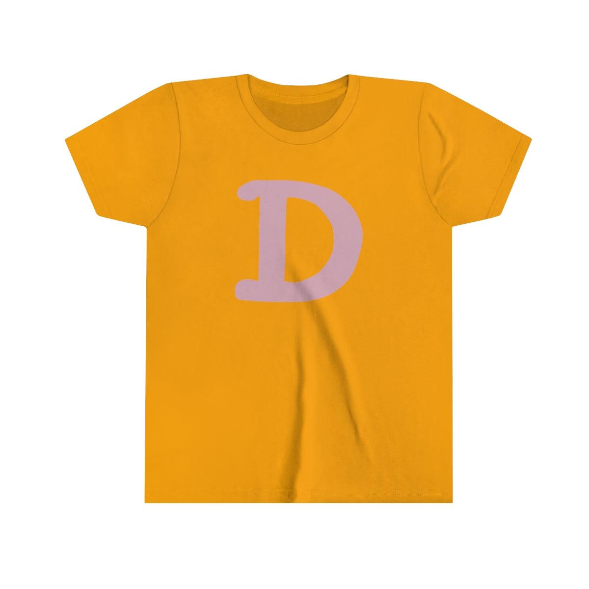 Detroit 'Old French D' T-Shirt (Pink Full Body Outline) | Youth Short Sleeve - Circumspice Michigan