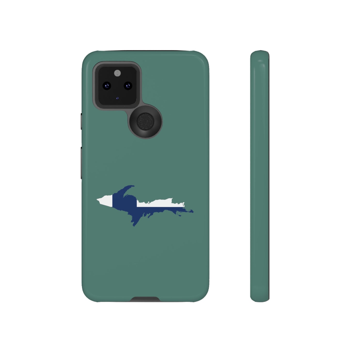 Michigan Upper Peninsula Tough Phone Case (Copper Green w/ UP Finland Flag Outline) | Samsung & Pixel Android