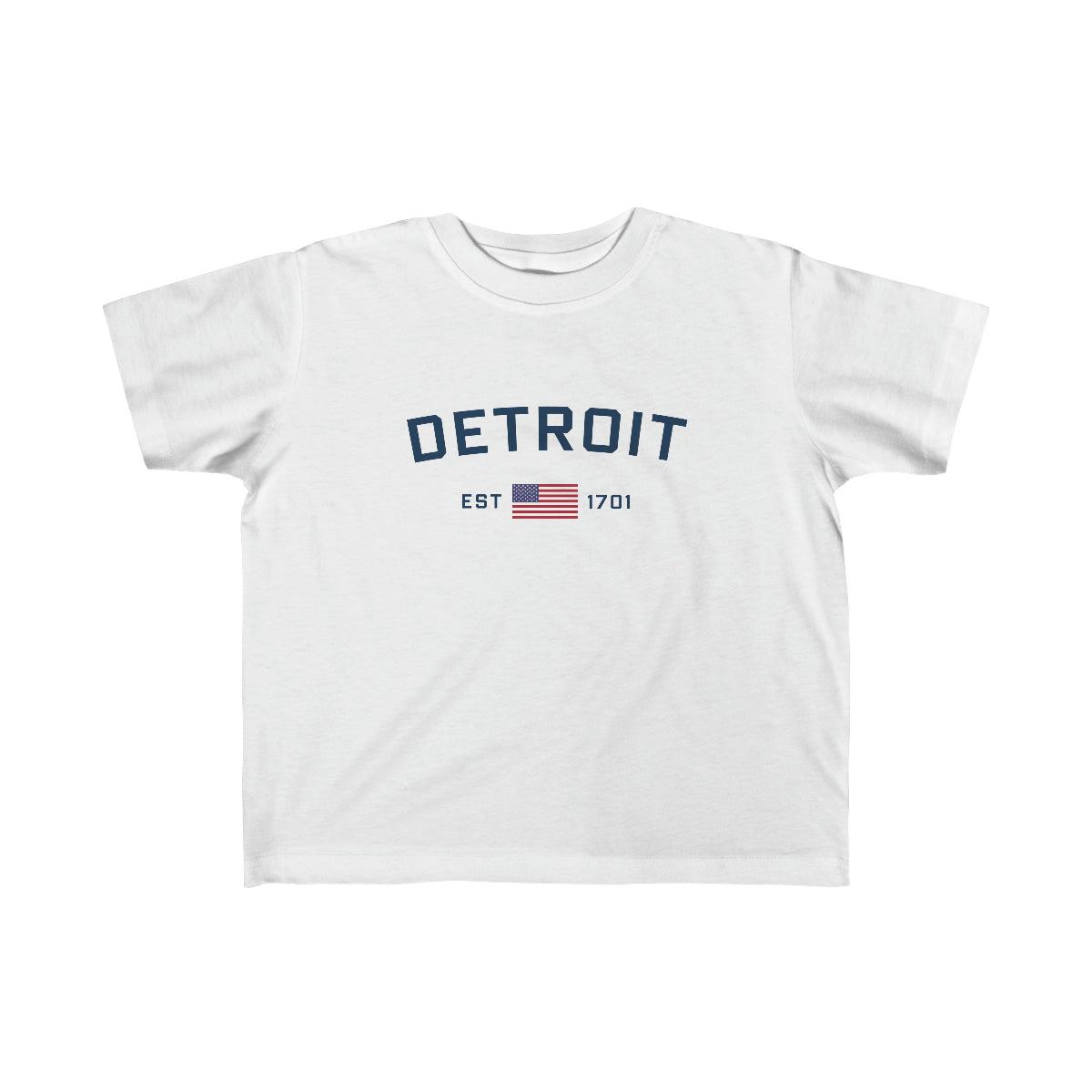 'Detroit EST 1701' T-Shirt (w/USA Flag Outline) | Toddler Short Sleeve - Circumspice Michigan