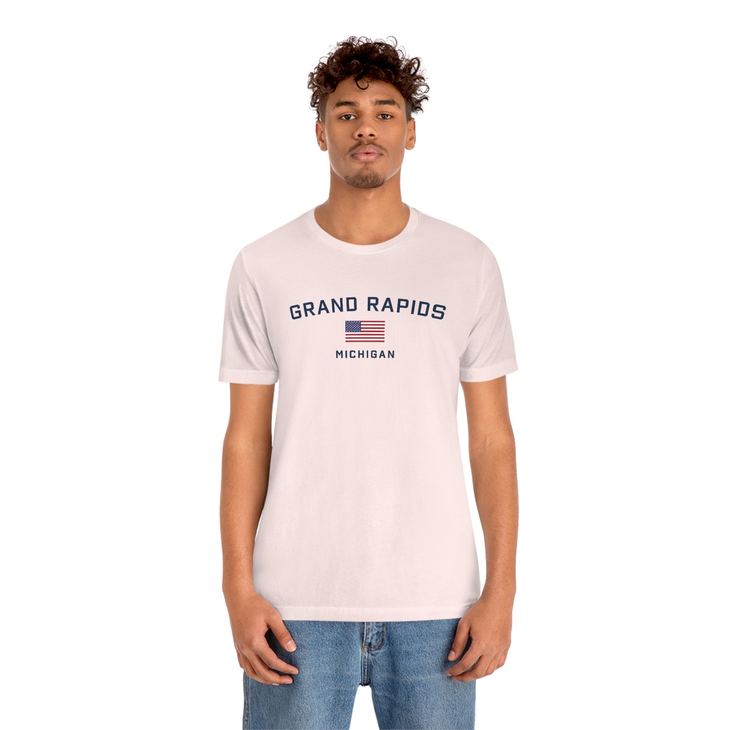 'Grand Rapids Michigan' T-Shirt (w/USA Flag Outline) | Unisex Standard Fit