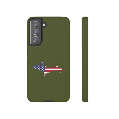 Michigan Upper Peninsula Tough Phone Case (Army Green w/ UP USA Flag Outline) | Samsung & Pixel Android