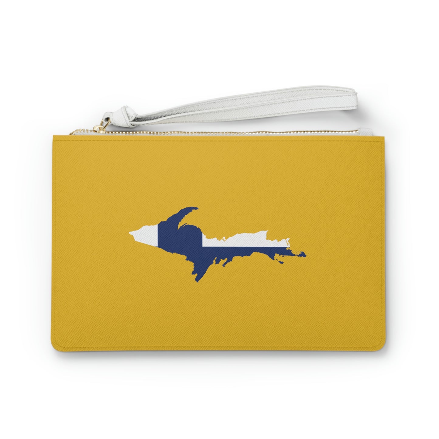 Michigan Upper Peninsula Clutch Bag (Gold w/ UP Finland Flag Outline)