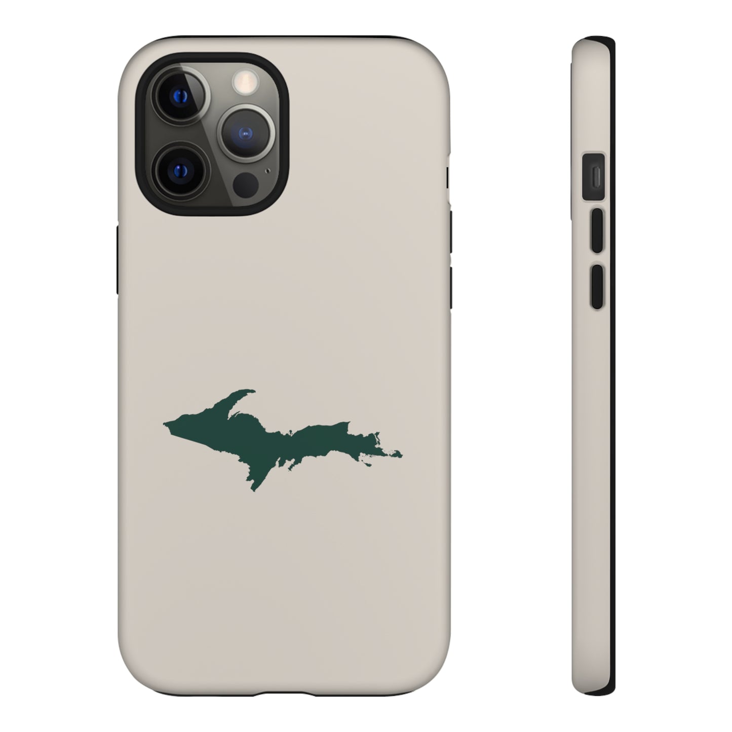 Michigan Upper Peninsula Tough Phone Case (Canvas Color w/ Green UP Outline) | Apple iPhone