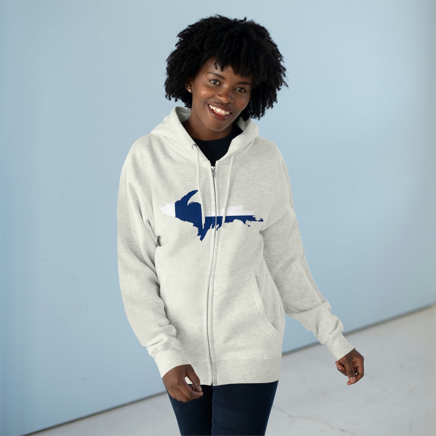 Michigan Upper Peninsula Full-Zip Hoodie (w/ UP Finland Flag Outline)