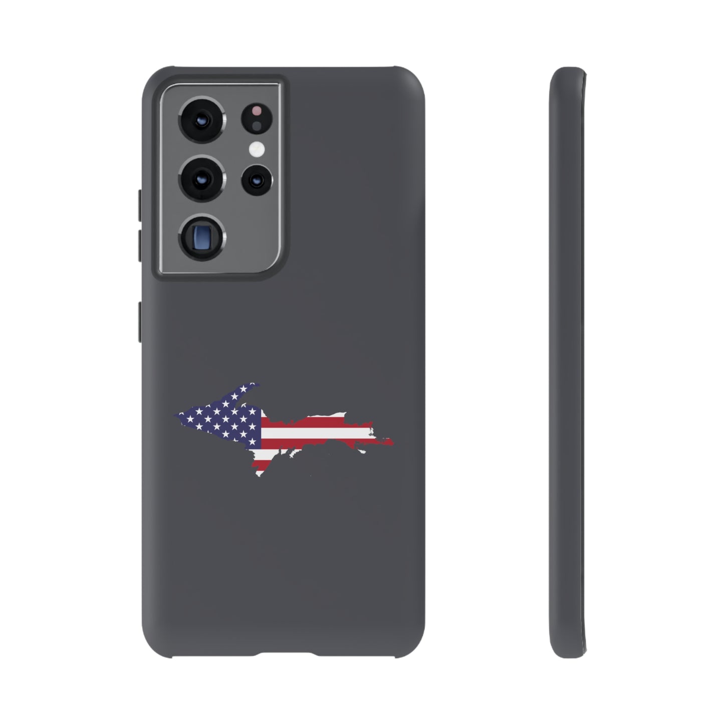 Michigan Upper Peninsula Tough Phone Case (Iron Ore Grey w/ UP USA Flag Outline) | Samsung & Pixel Android