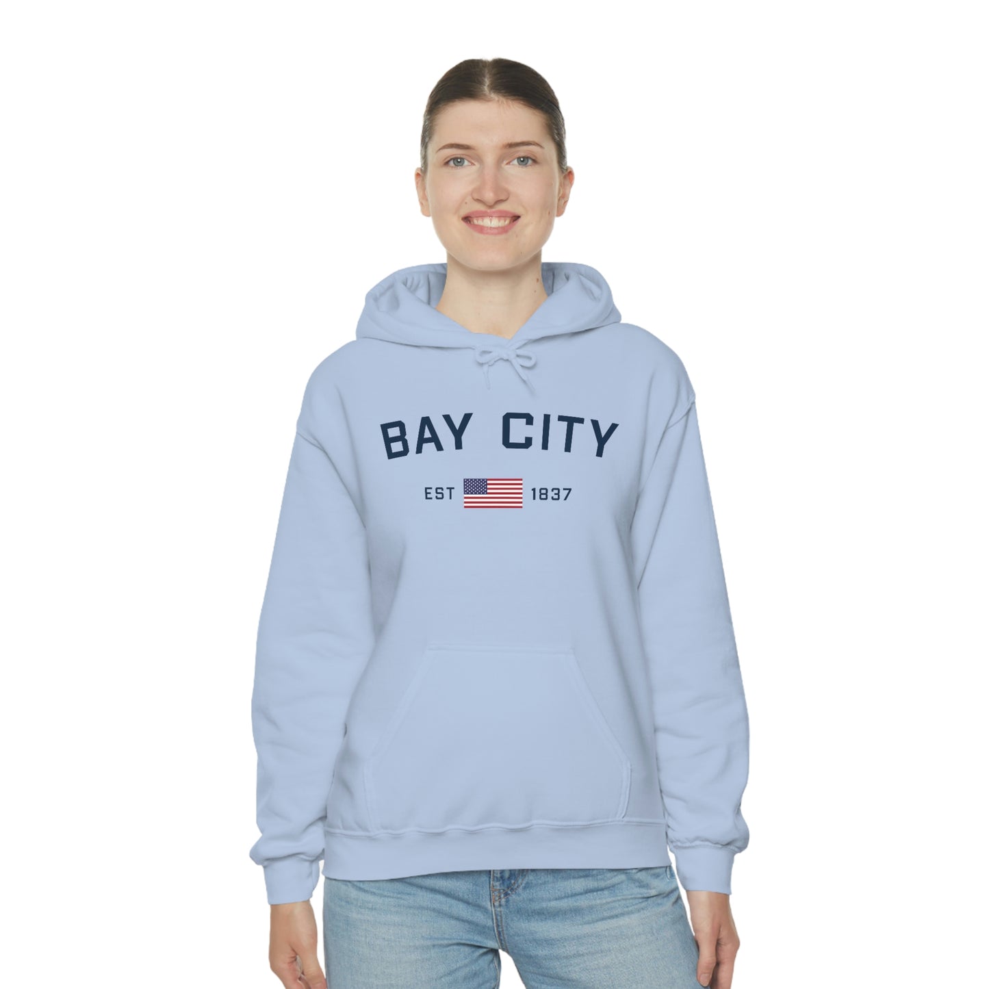 'Bay City EST 1837' Hoodie (w/USA Flag Outline) | Unisex Standard