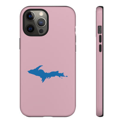 Michigan Upper Peninsula Tough Phone Case (Pink w/ Azure UP Outline) | Apple iPhone