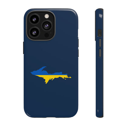 Michigan Upper Peninsula Tough Phone Case (Navy w/ UP Ukraine Flag Outline) | Apple iPhone