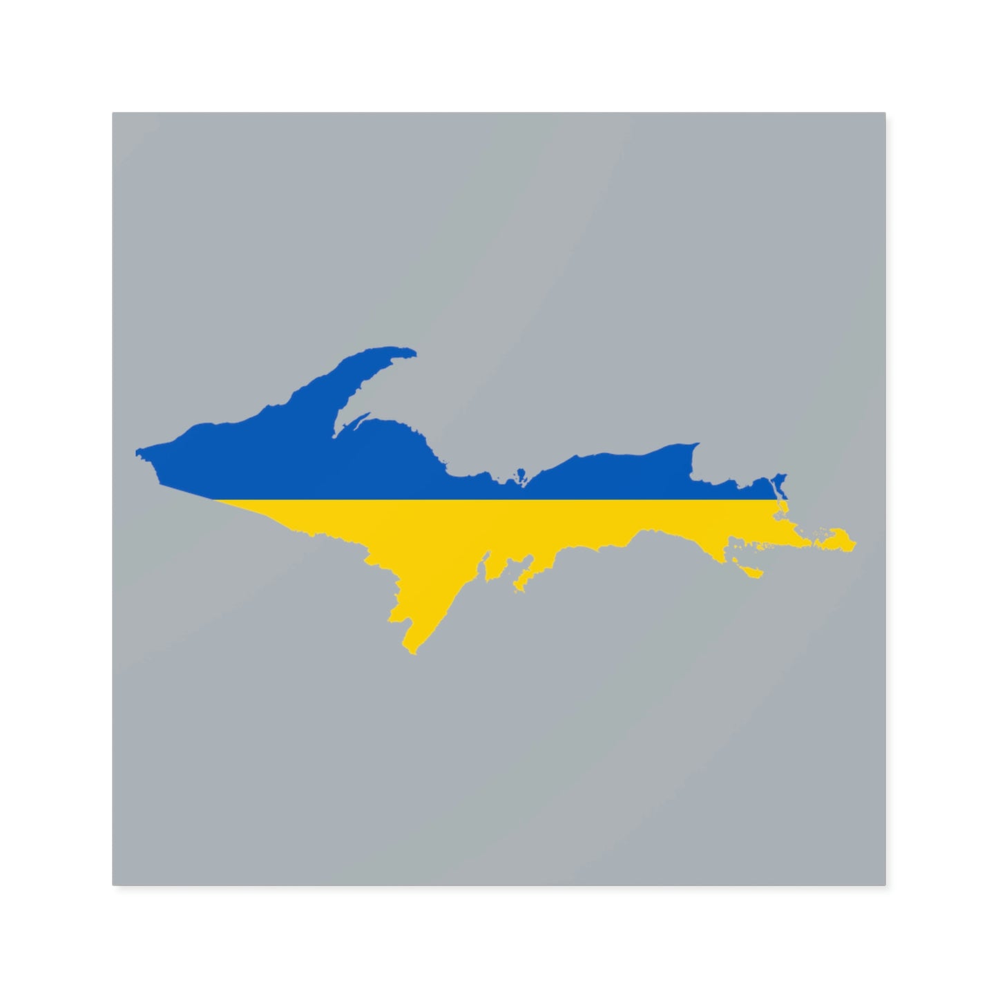 Michigan Upper Peninsula Square Sticker (Silver w/ UP Ukraine Flag Outline) | Indoor/Outdoor