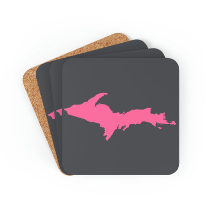 Michigan Upper Peninsula Coaster Set (Iron Ore Grey w/ Pink UP Outline) | Corkwood - 4 pack