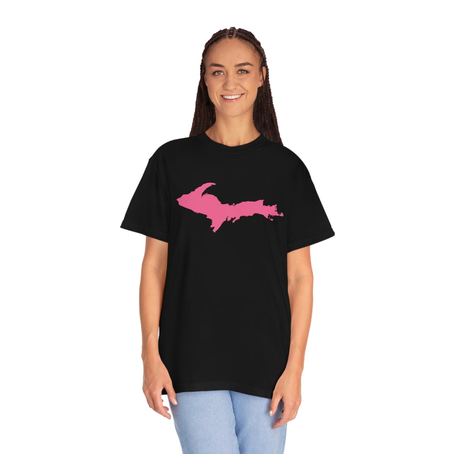 Michigan Upper Peninsula T-Shirt (w/ Pink UP Outline) | Unisex Garment-Dyed