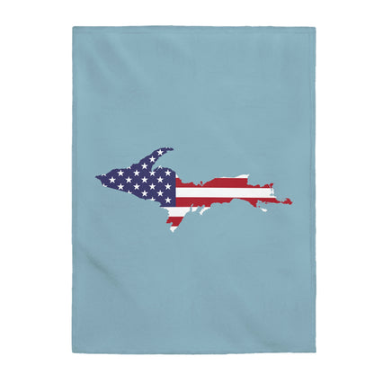 Michigan Upper Peninsula Plush Blanket (w/ UP USA Flag Outline) | Opal Blue