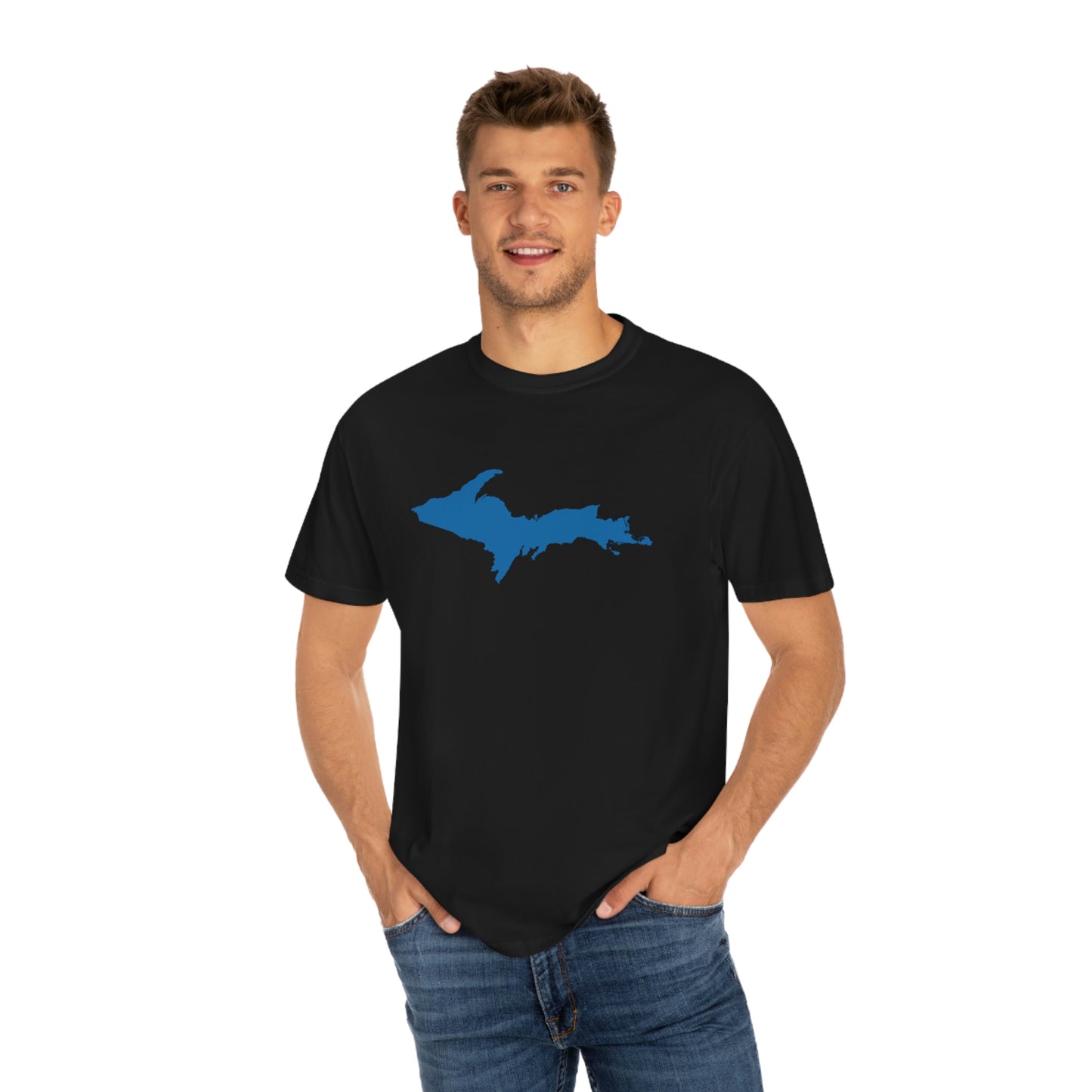 Michigan Upper Peninsula T-Shirt (w/ Azure UP Outline) | Unisex Garment-Dyed