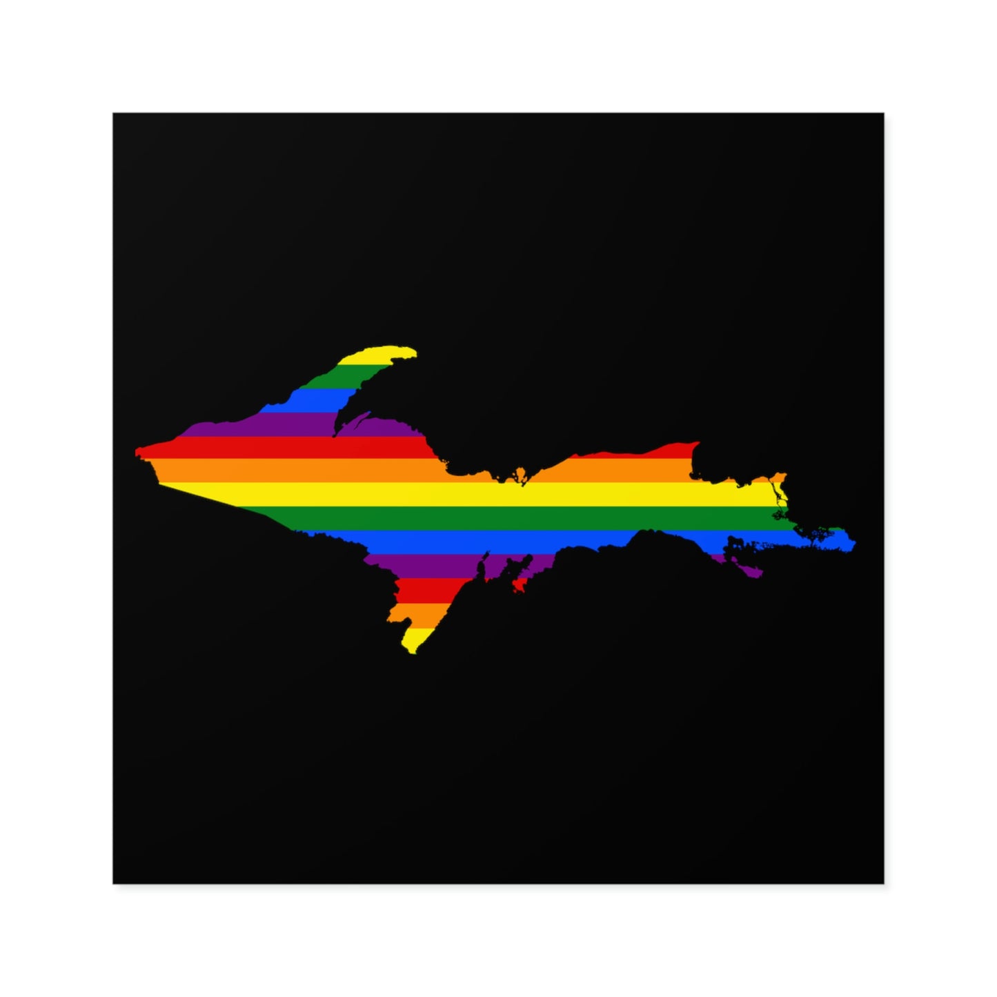 Michigan Upper Peninsula Square Sticker (Black w/ UP Pride Flag Outline) | Indoor/Outdoor