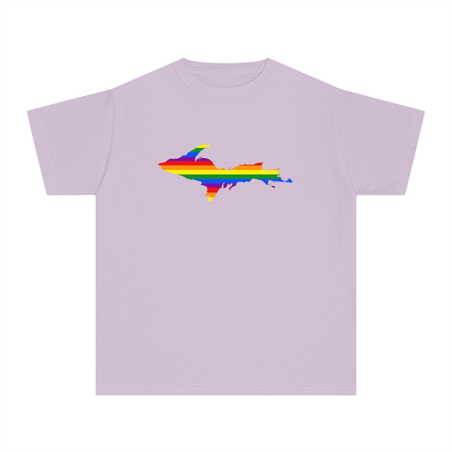 Michigan Upper Peninsula T-Shirt (w/ UP Pride Flag Outline) | Youth Garment-Dyed