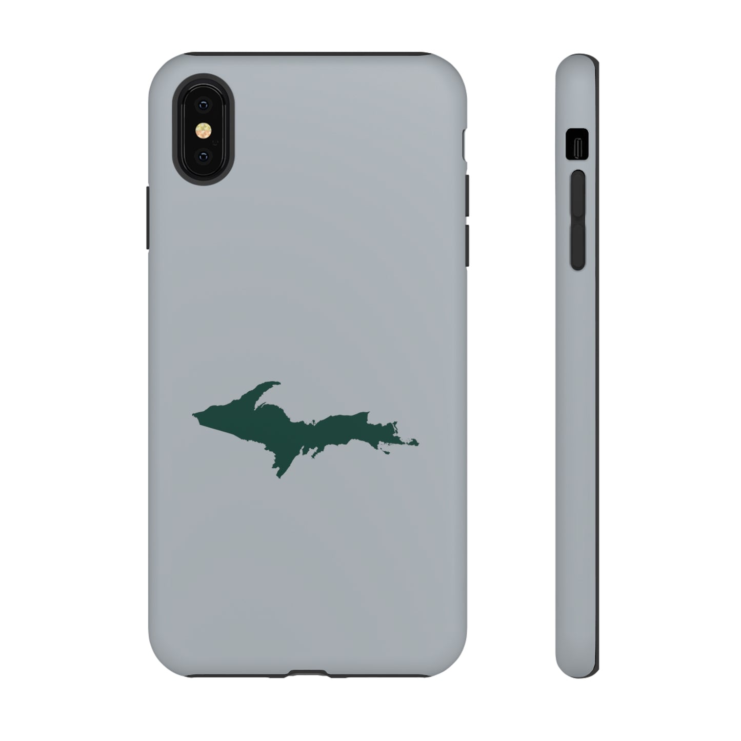 Michigan Upper Peninsula Tough Phone Case (Silver w/ Green UP Outline) | Apple iPhone