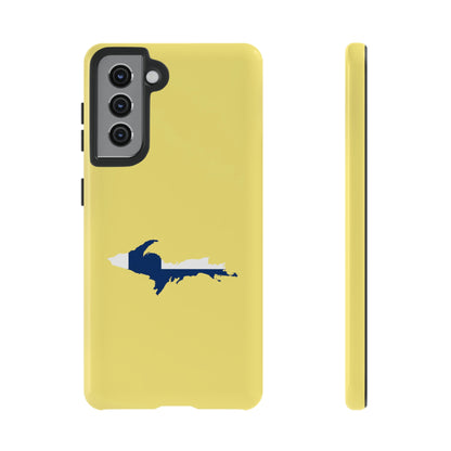 Michigan Upper Peninsula Tough Phone Case (Yellow Cherry Color w/ UP Finland Flag Outline) | Samsung & Pixel Android