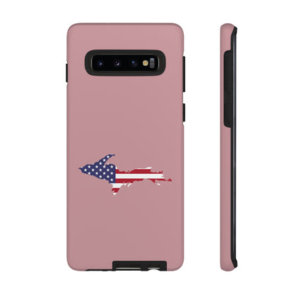 Michigan Upper Peninsula Tough Phone Case (Cherry Blossom Pink w/ UP USA Flag Outline) | Samsung & Pixel Android