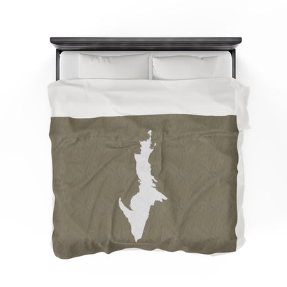 Michigan Upper Peninsula Plush Blanket (w/ UP Outline) | Petoskey Stone Beige