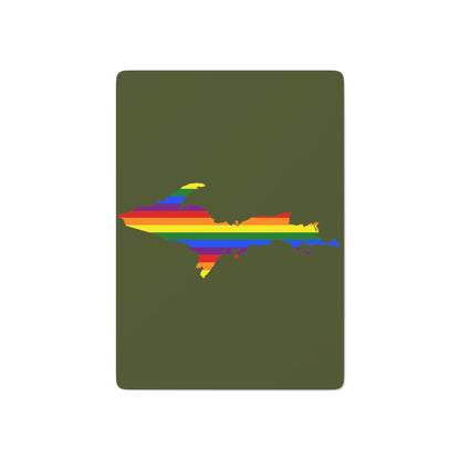 Michigan Upper Peninsula Poker Cards (Army Green w/ UP Pride Flag Outline)