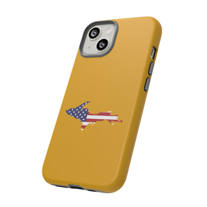 Michigan Upper Peninsula Tough Phone Case (Gold w/ UP USA Flag Outline) | Apple iPhone