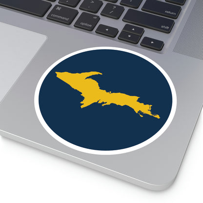 Michigan Upper Peninsula Round Stickers (Navy w/ Gold UP Outline) | Indoor\Outdoor