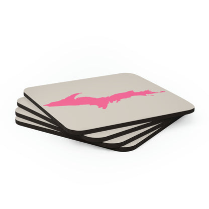 Michigan Upper Peninsula Coaster Set (Canvas Color w/ Pink UP Outline) | Corkwood - 4 pack