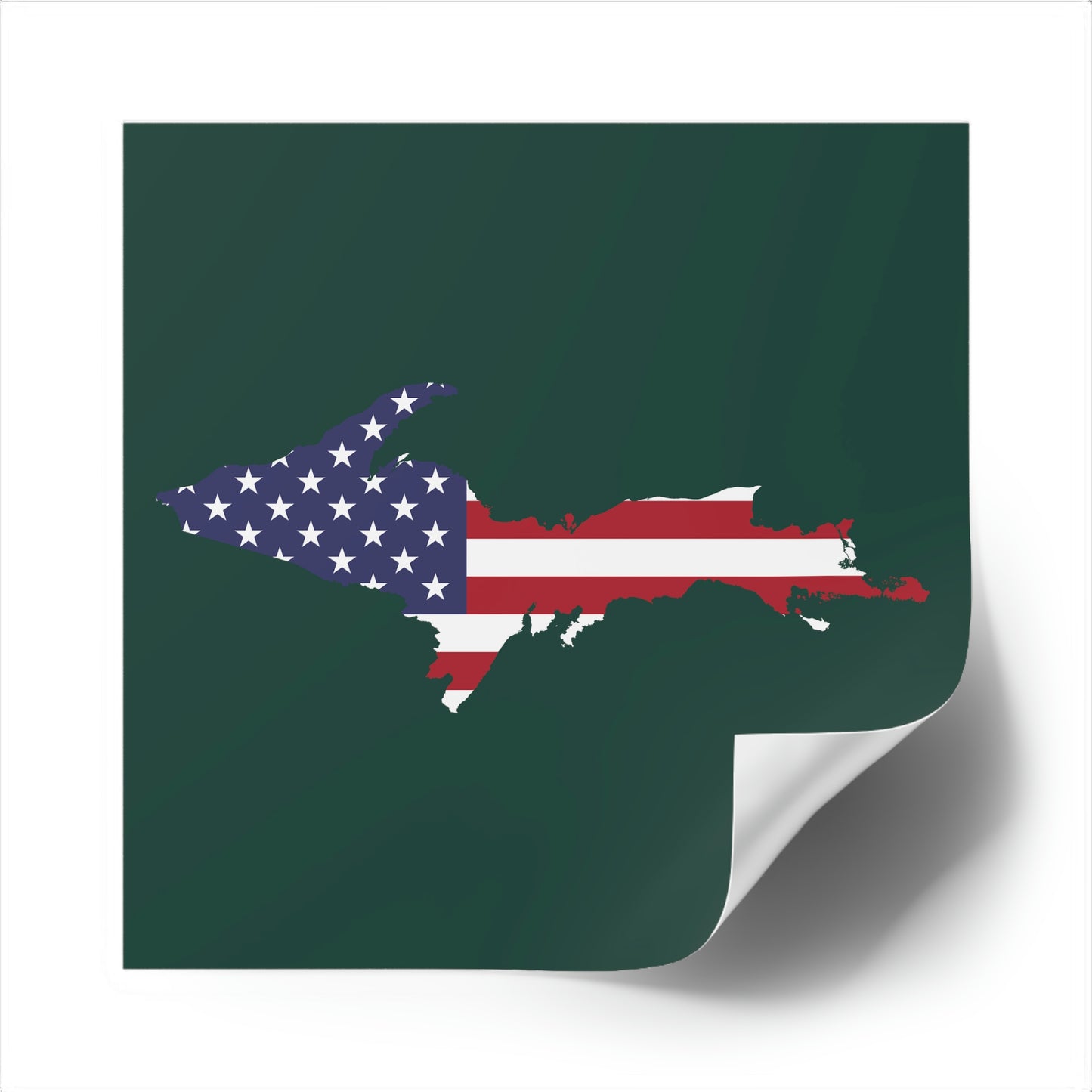 Michigan Upper Peninsula Square Sticker (Green w/ UP USA Flag Outline) | Indoor/Outdoor