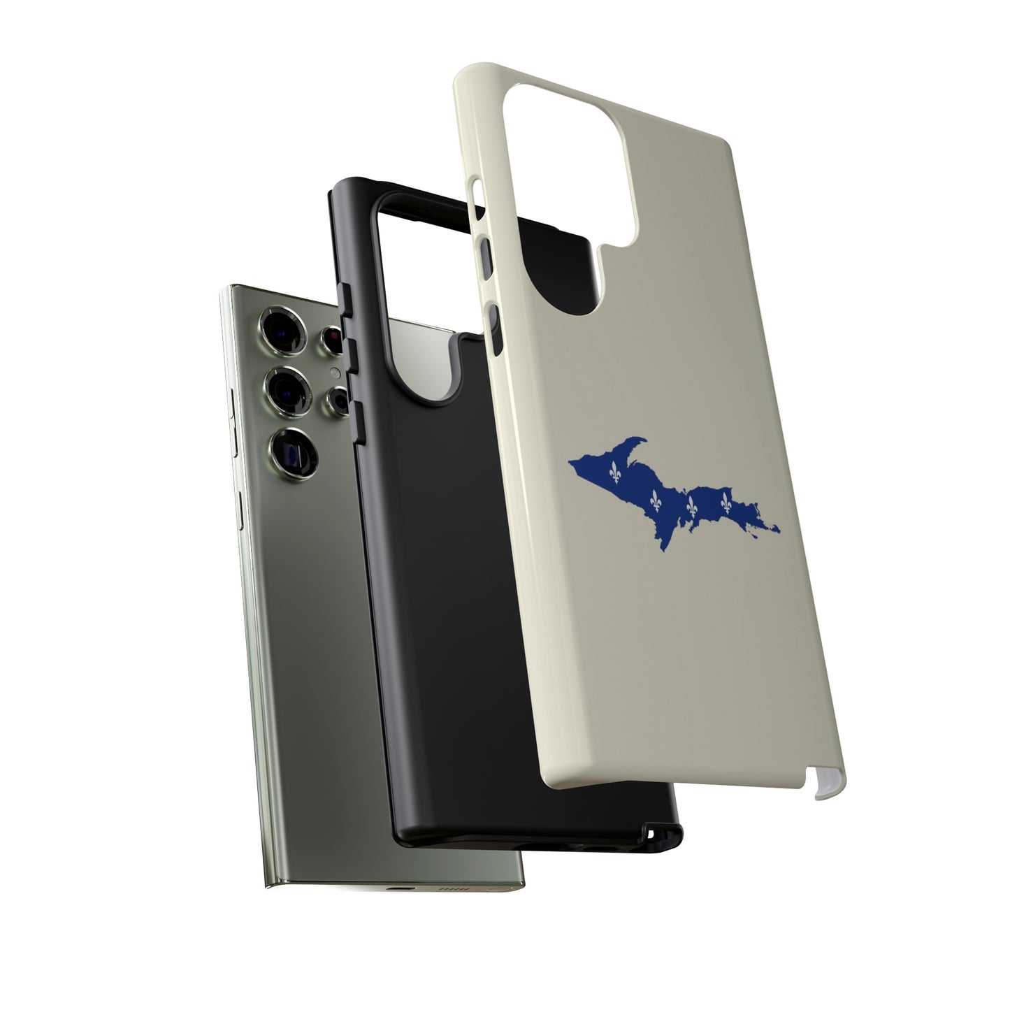 Michigan Upper Peninsula Tough Phone Case (Ivory Color w/ UP Quebec Flag Outline) | Samsung & Pixel Android