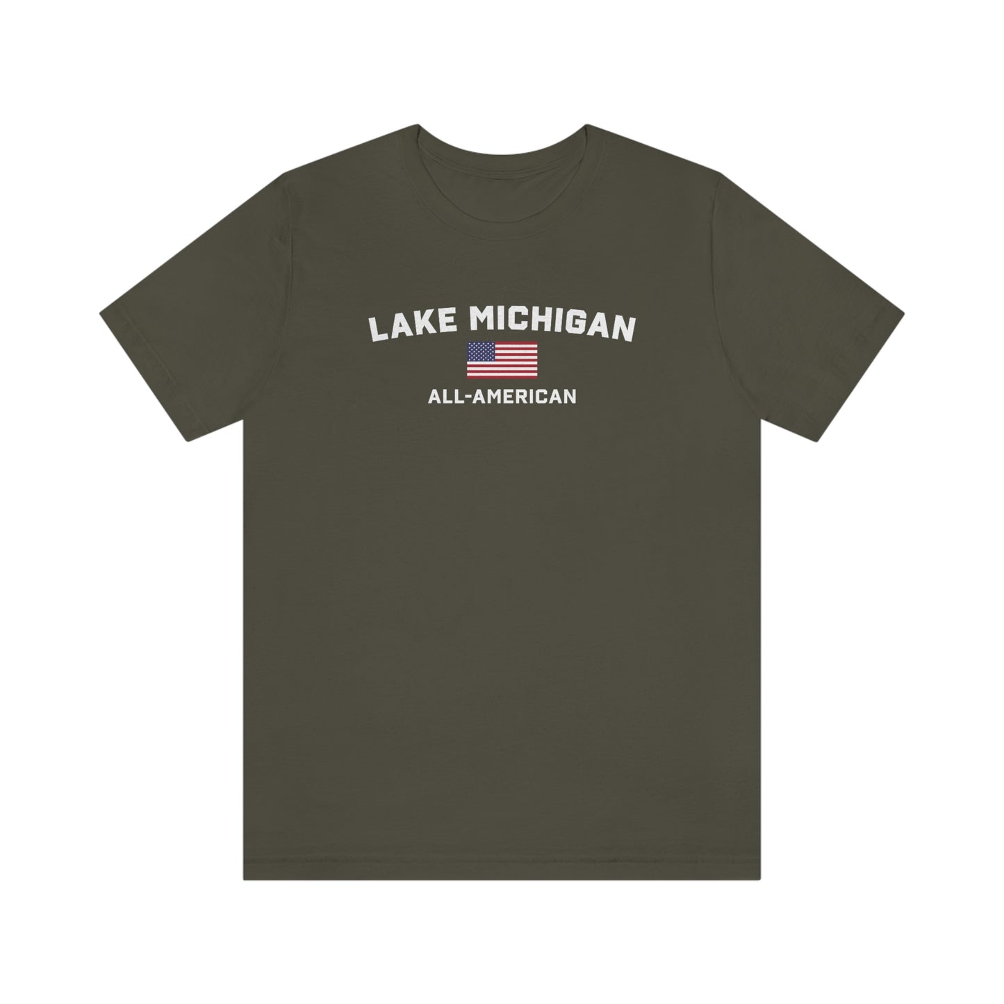 'Lake Michigan All American' T-Shirt (w/USA Flag Outline) | Unisex Standard Fit