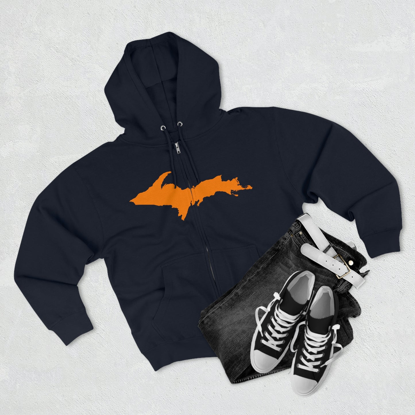 Michigan Upper Peninsula Full-Zip Hoodie (w/ Orange UP Outline)