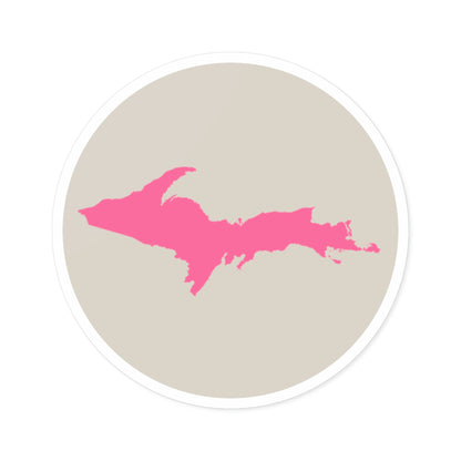 Michigan Upper Peninsula Round Stickers (Canvas Color w/ Pink UP Outline) | Indoor\Outdoor