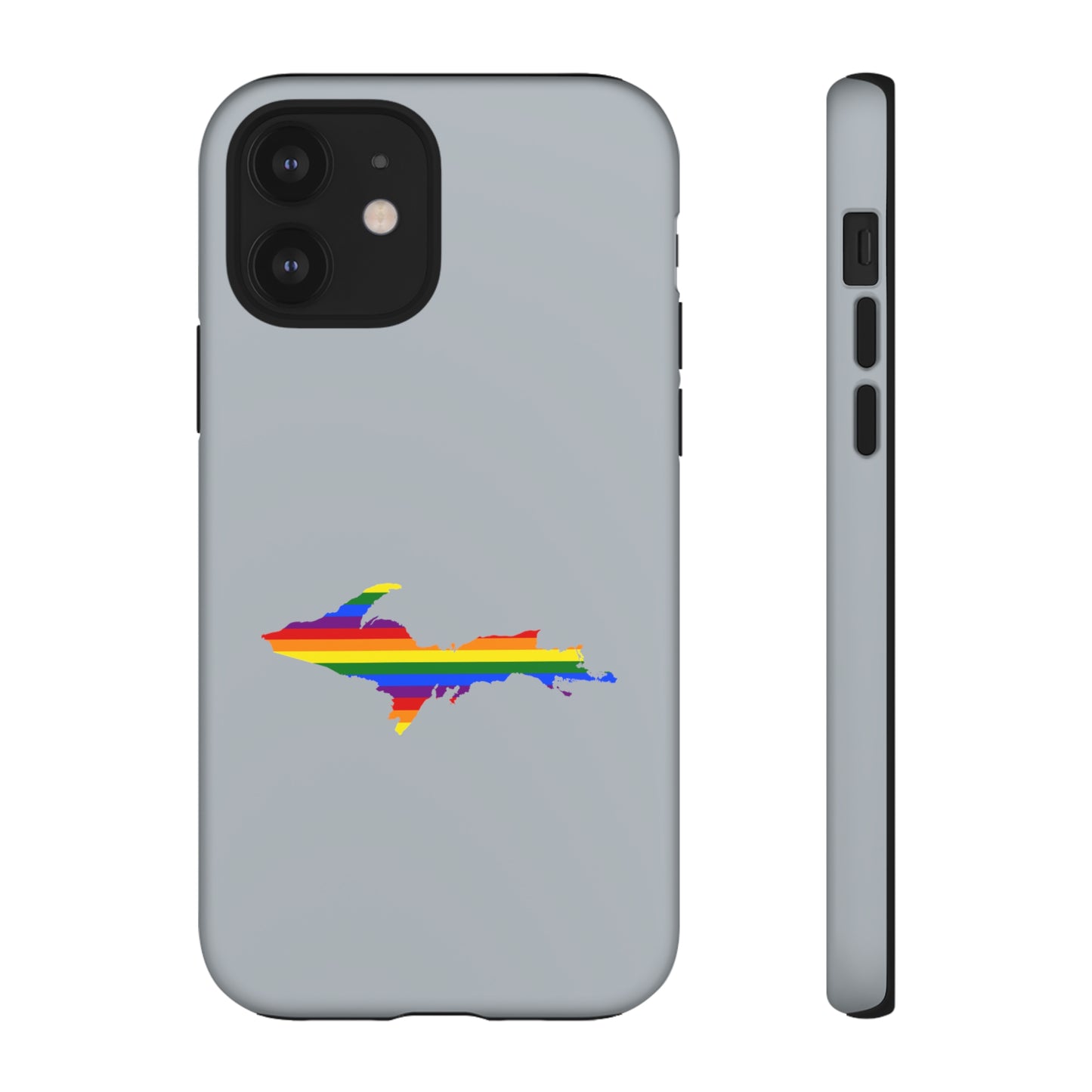 Michigan Upper Peninsula Tough Phone Case (Silver w/ UP Pride Flag Outline) | Apple iPhone