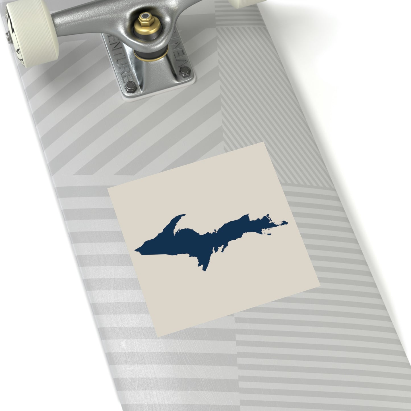 Michigan Upper Peninsula Square Sticker (Canvas Color w/ Navy UP Outline) | Indoor/Outdoor