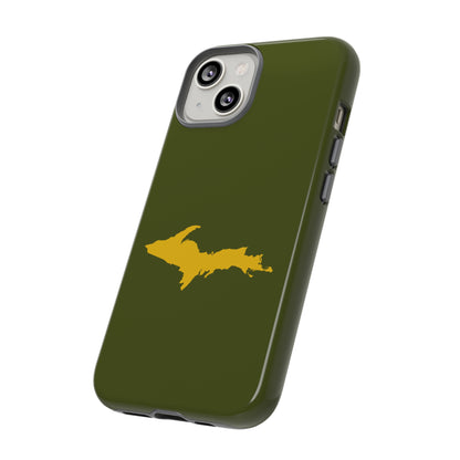 Michigan Upper Peninsula Tough Phone Case (Army Green w/ Gold UP Outline) | Apple iPhone