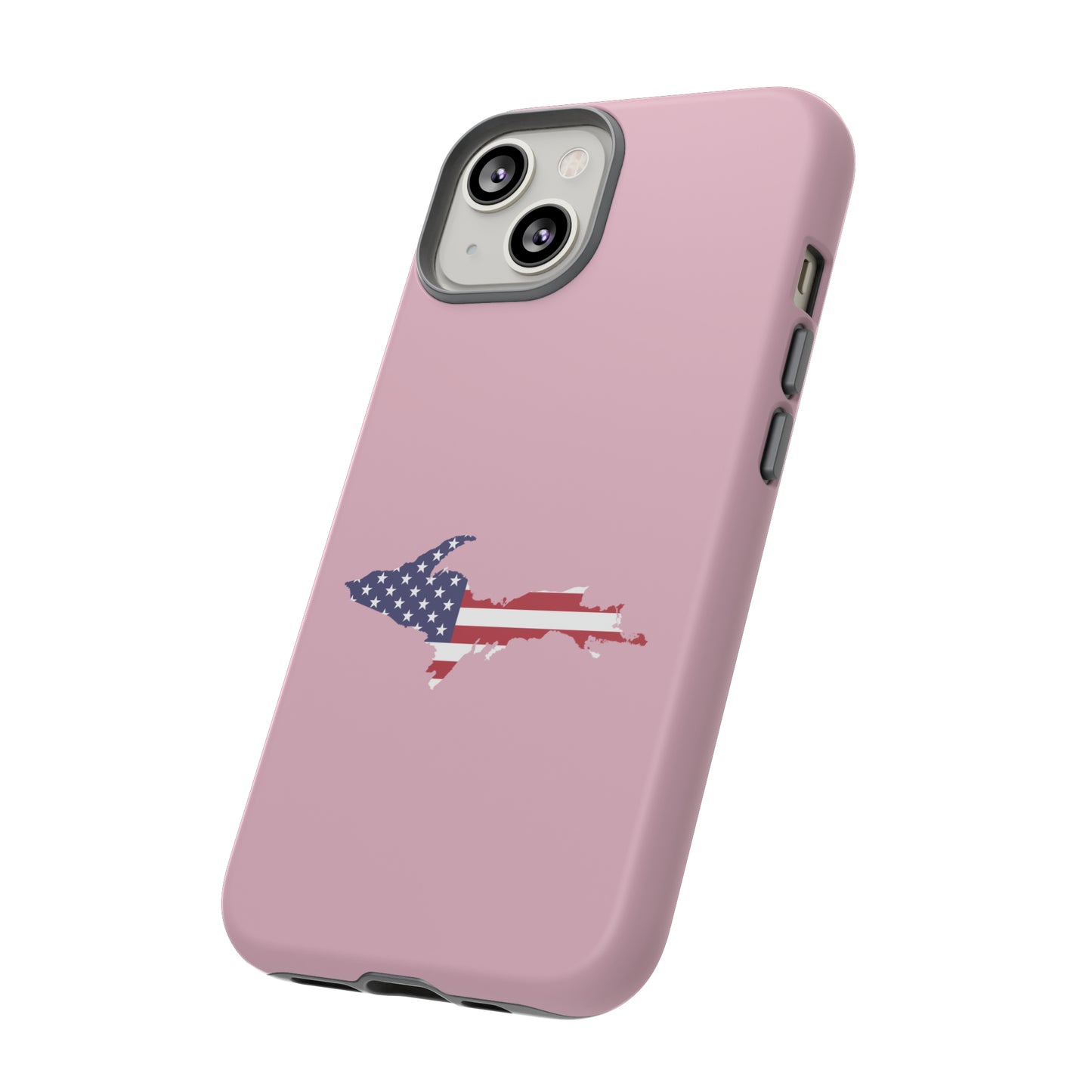 Michigan Upper Peninsula Tough Phone Case (Pink w/ UP USA Flag Outline) | Apple iPhone