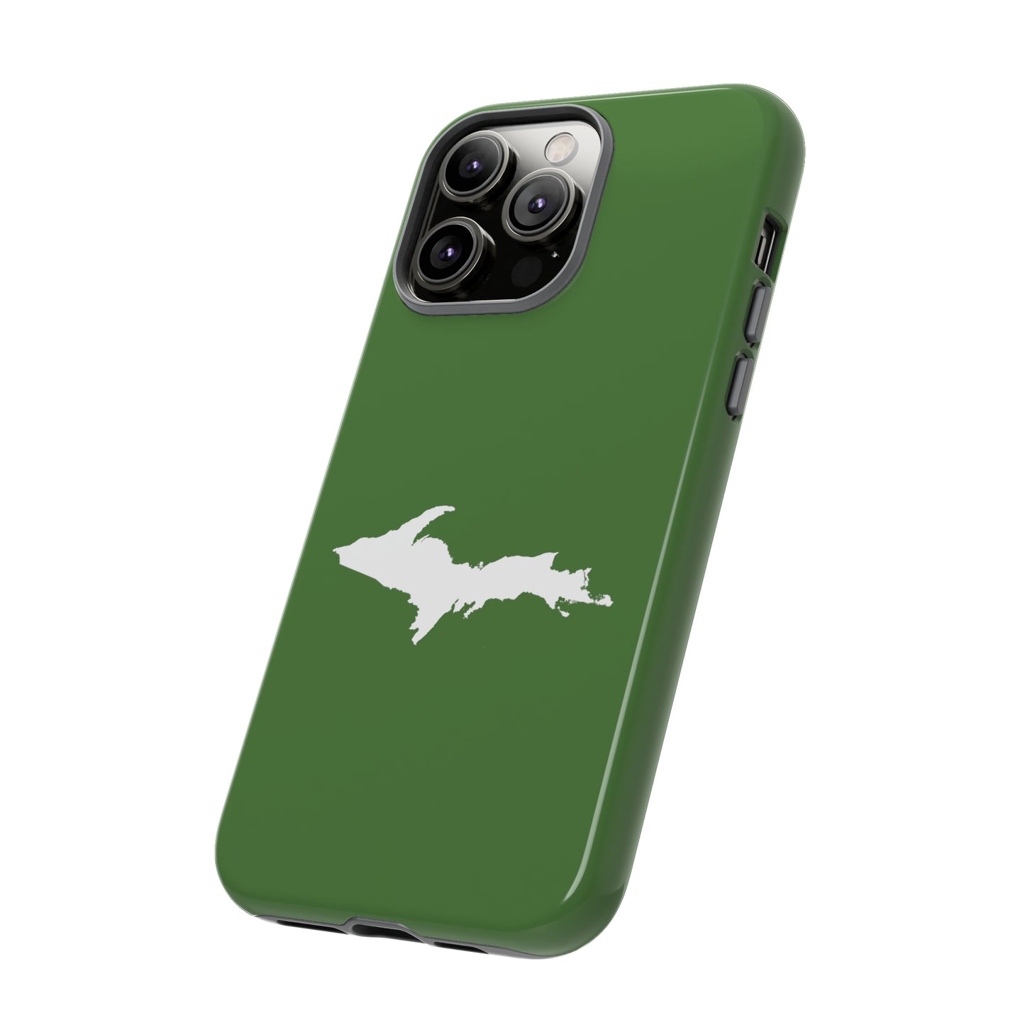 Michigan Upper Peninsula Tough Phone Case (Pine Green w/ UP Outline) | Apple iPhone