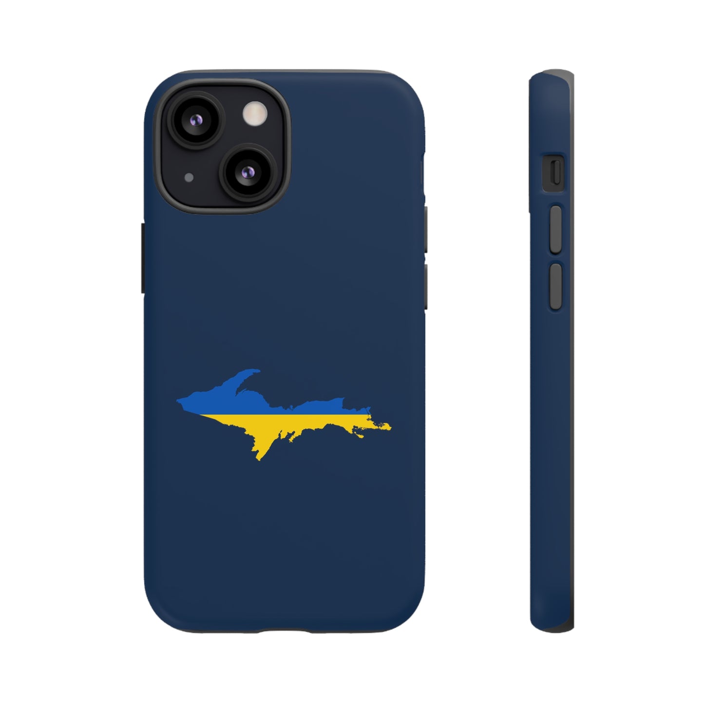 Michigan Upper Peninsula Tough Phone Case (Navy w/ UP Ukraine Flag Outline) | Apple iPhone