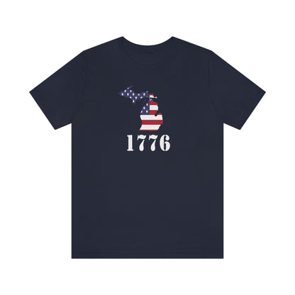 Michigan '1776' T-Shirt (Army Stencil Font w/ MI USA Flag Outline) | Unisex Standard Fit