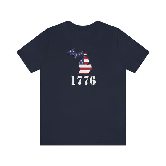 Michigan '1776' T-Shirt (Army Stencil Font w/ MI USA Flag Outline) | Unisex Standard Fit