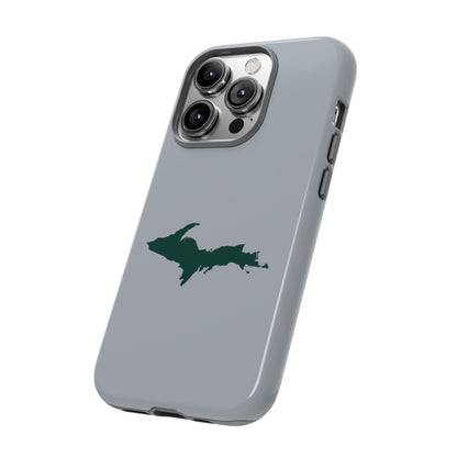 Michigan Upper Peninsula Tough Phone Case (Silver w/ Green UP Outline) | Apple iPhone