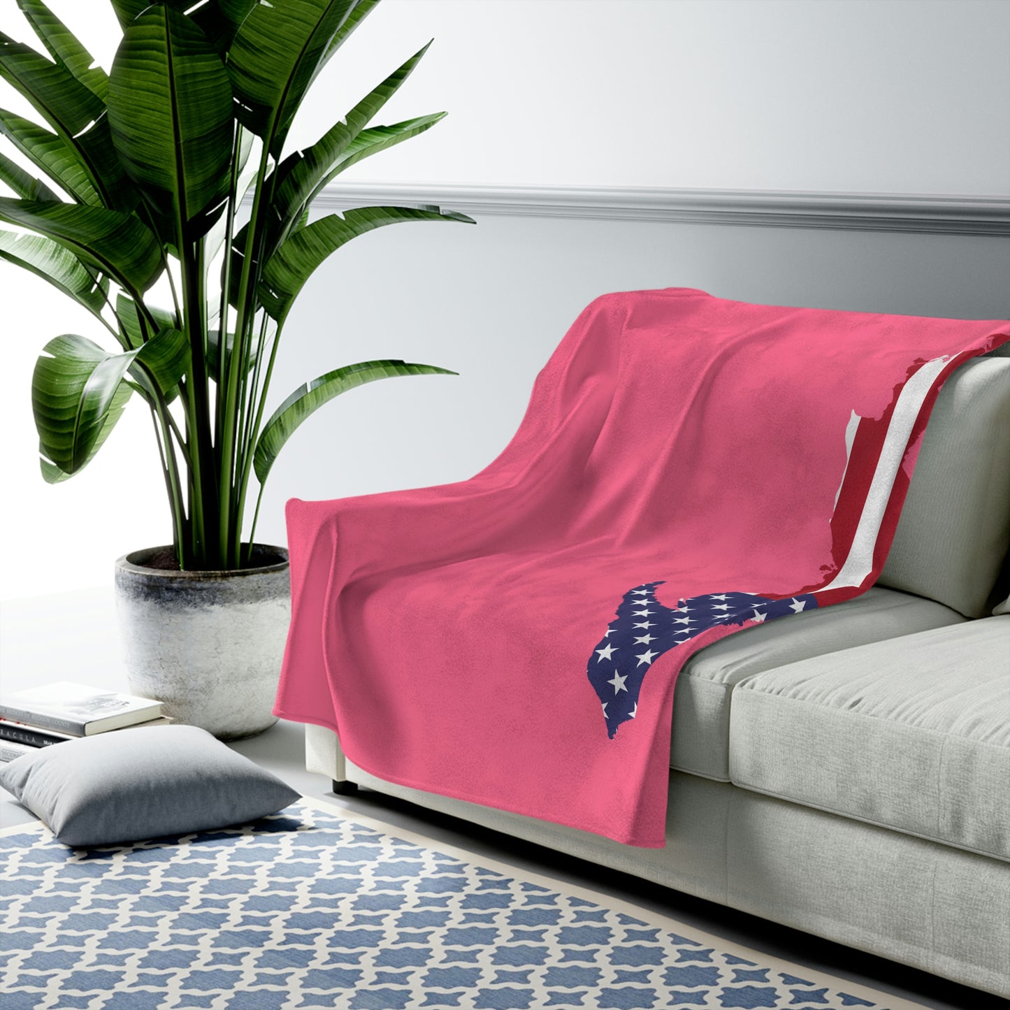 Michigan Upper Peninsula Plush Blanket (w/ UP USA Flag Outline) | Rhodochrosite Pink