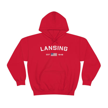 'Lansing EST 1848' Hoodie (w/USA Flag Outline) | Unisex Standard