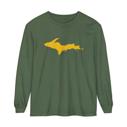 Michigan Upper Peninsula Garment-Dyed T-Shirt (w/ Gold UP Outline) | Unisex Long Sleeve