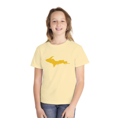 Michigan Upper Peninsula T-Shirt (w/ Gold UP Outline) | Youth Garment-Dyed