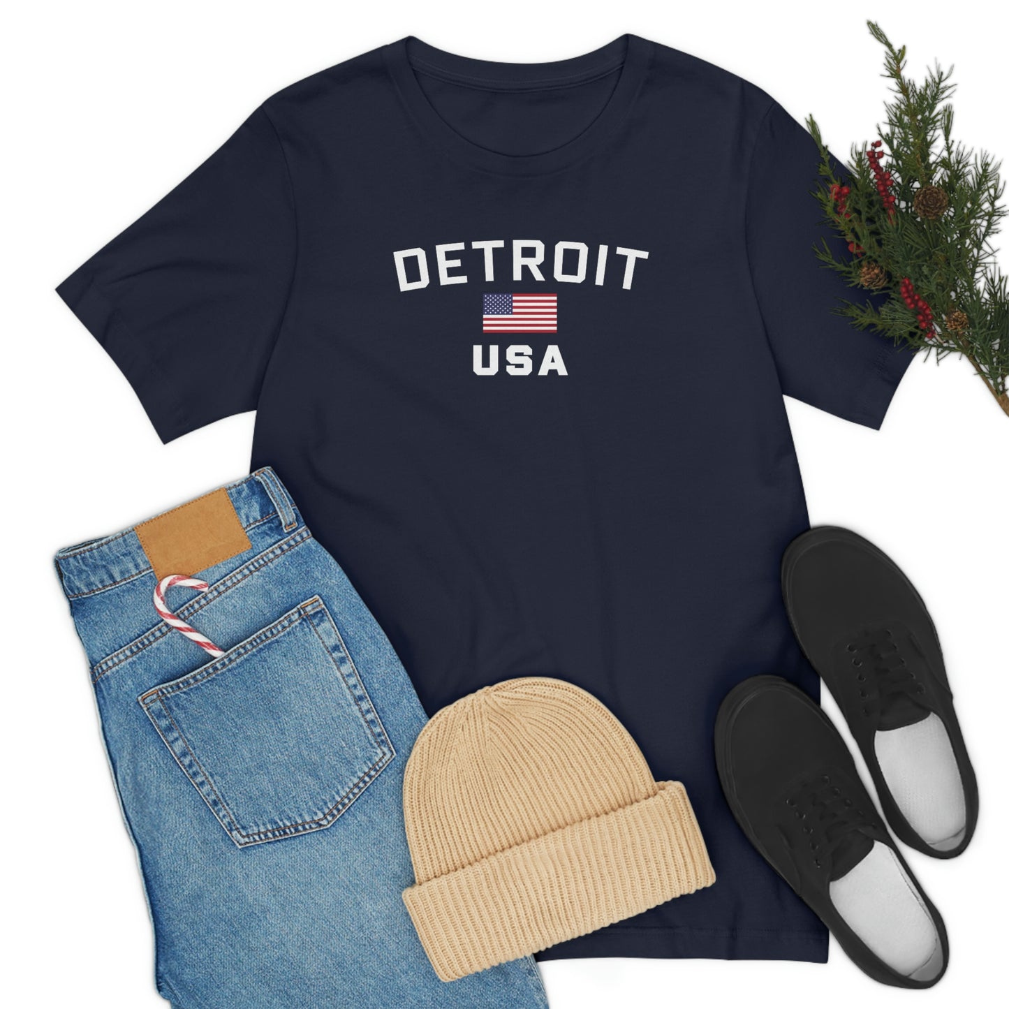 'Detroit USA' T-Shirt (w/ USA Flag Outline) | Unisex Standard Fit