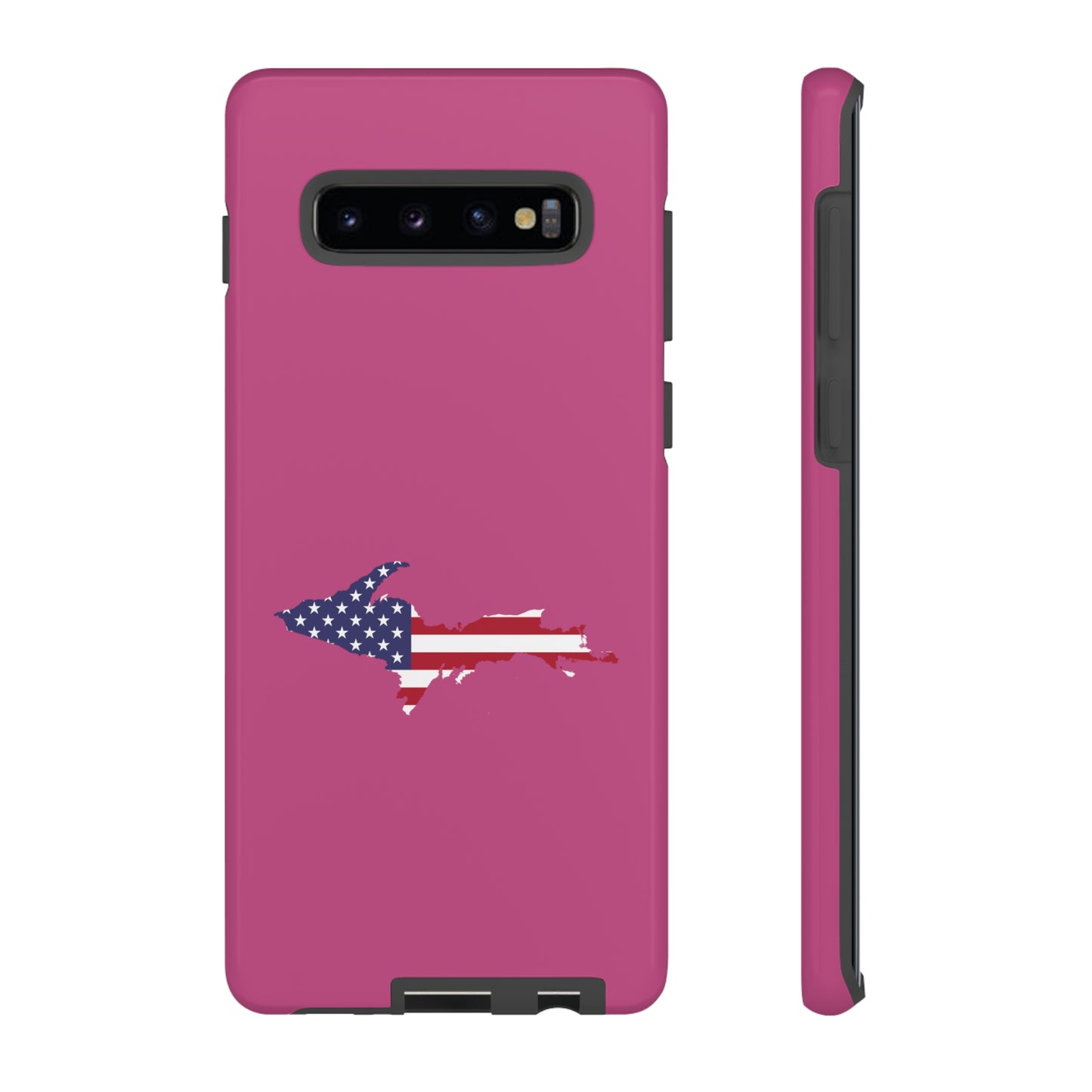 Michigan Upper Peninsula Tough Phone Case (Apple Blossom Pink w/ UP USA Flag Outline) | Samsung & Pixel Android