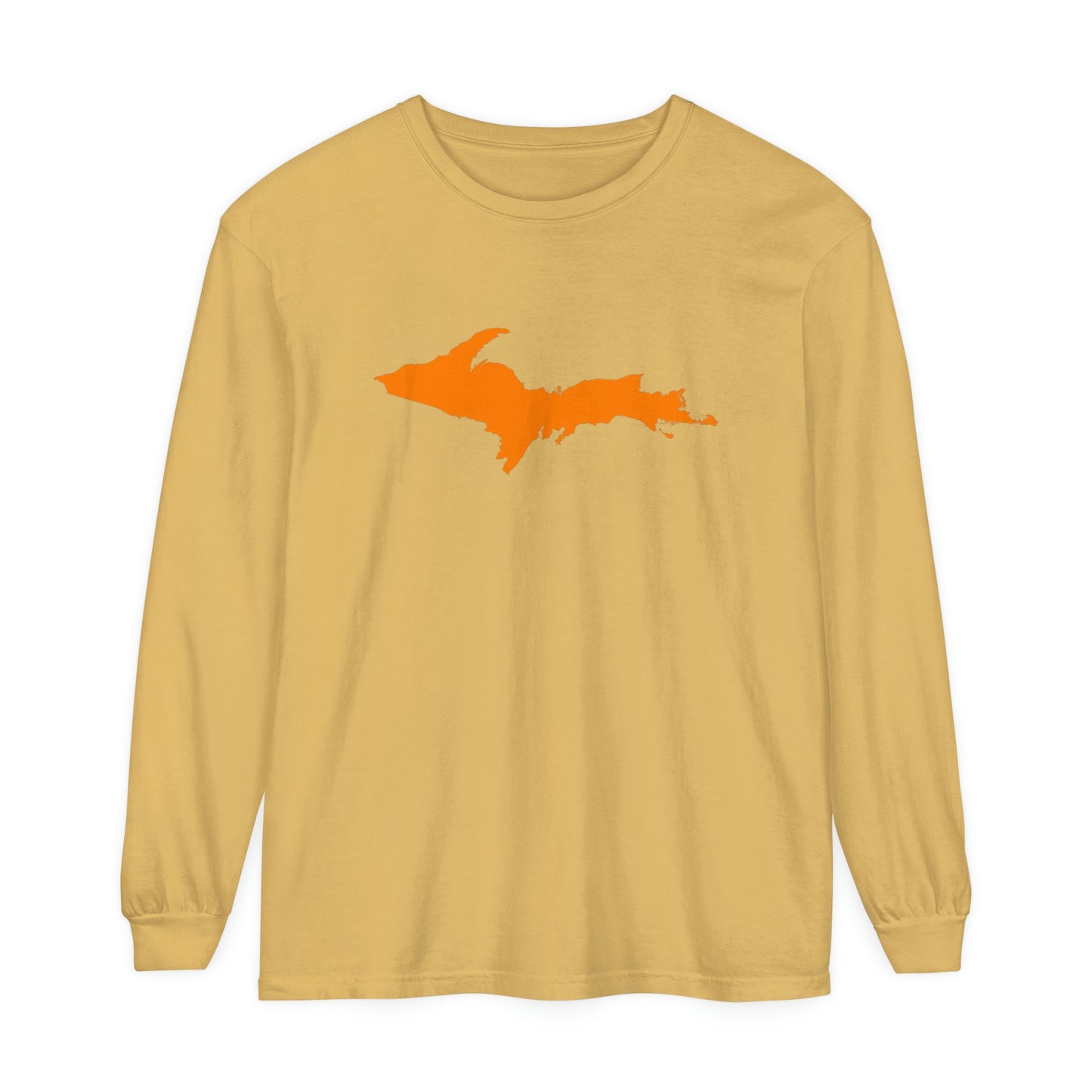 Michigan Upper Peninsula Garment-Dyed T-Shirt (w/ Orange UP Outline) | Unisex Long Sleeve